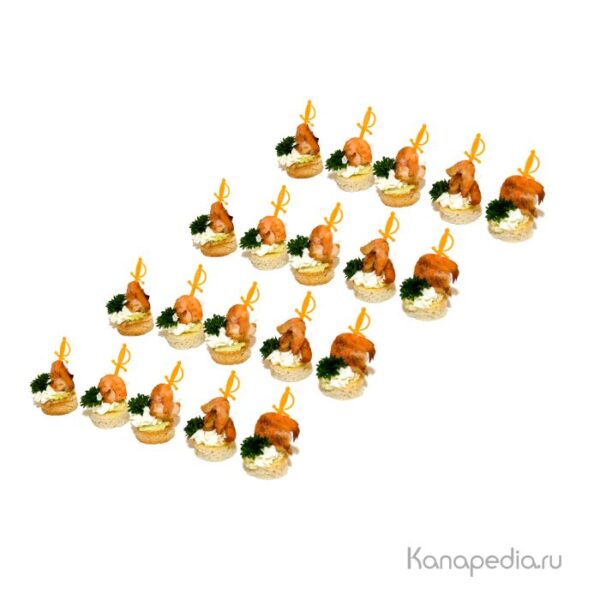 Канапе с королевской креветкой, крем сыром и зеленью